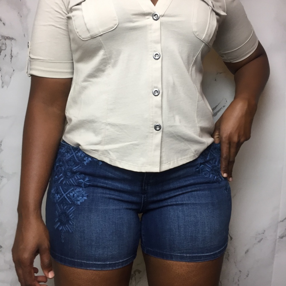 Denim Embroidered shorts